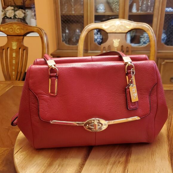 COACH MADISON MADELINE LEATHER EAST/WEST SATCHEL RED F25169